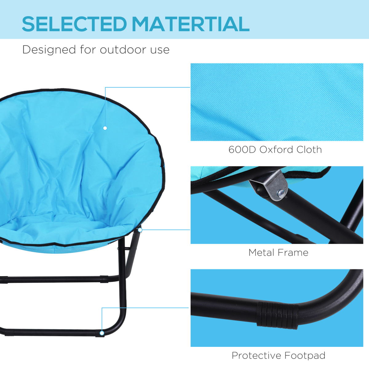Outsunny Folding Saucer Moon Chair, Oversized 80 x 80 x 75 cm, Steel Frame, 600D Oxford Cloth, Foldable, No Assembly Required