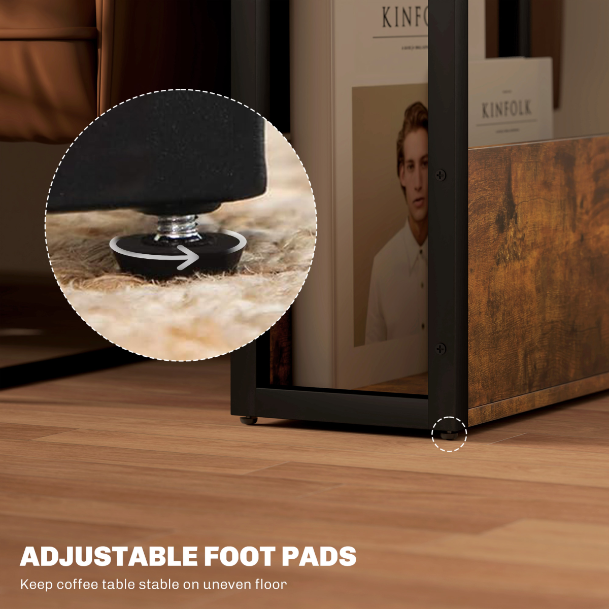 HOMCOM Narrow Industrial Side Table with Storage, Rustic Brown