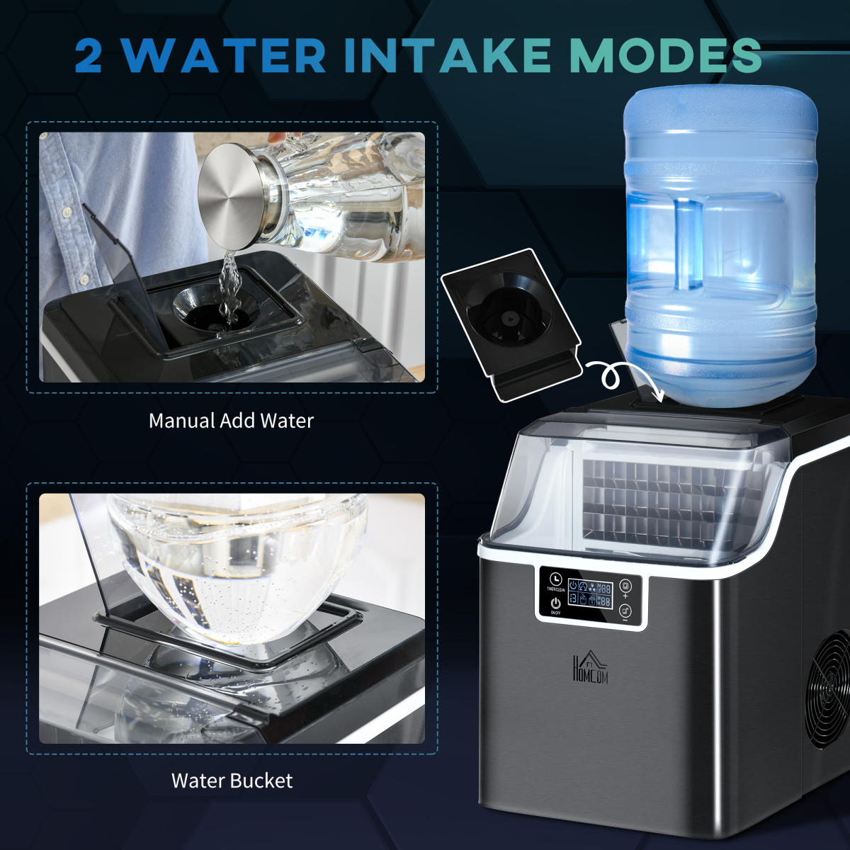 HOMCOM Countertop Ice Maker Machine, 20kg/Day, Self-Cleaning, Black
