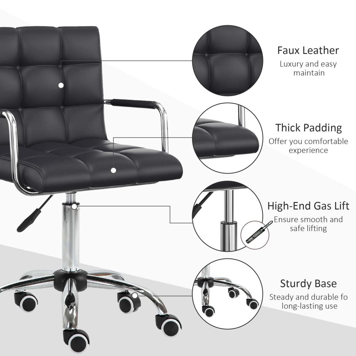 Vinsetto Black PU Leather Height Adjustable Swivel Office Chair