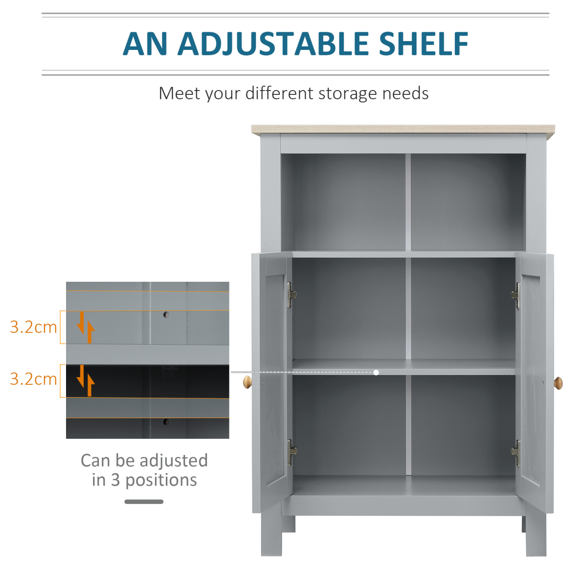 kleankin Bathroom Floor Storage Cabinet with Doors, Adjustable Shelf