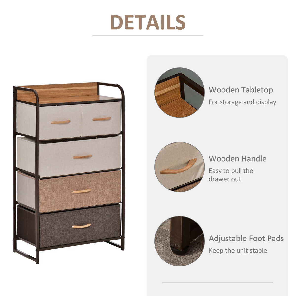HOMCOM 5-Drawer Fabric Closet Dresser Tower with Steel Frame