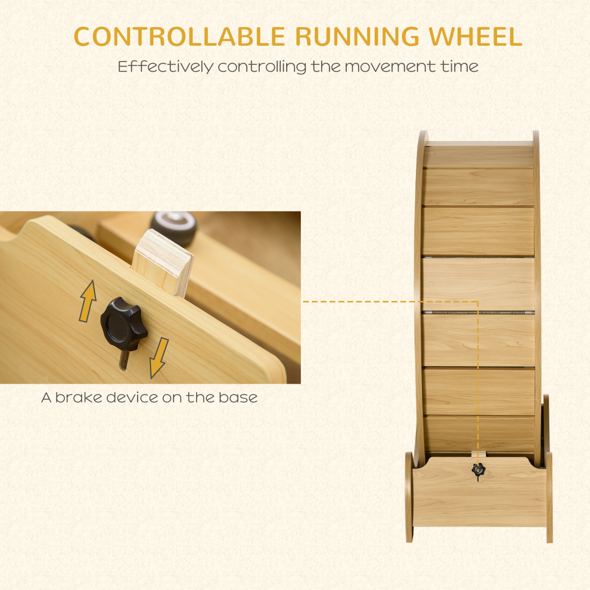 PawHut Wooden Cat Running Wheel with Brake, Cat Exercise Wheel