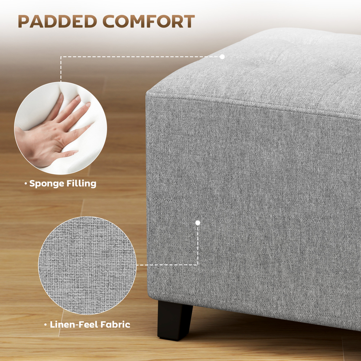 HOMCOM Small Square Ottoman Footstool with Padded Seat, Light Grey