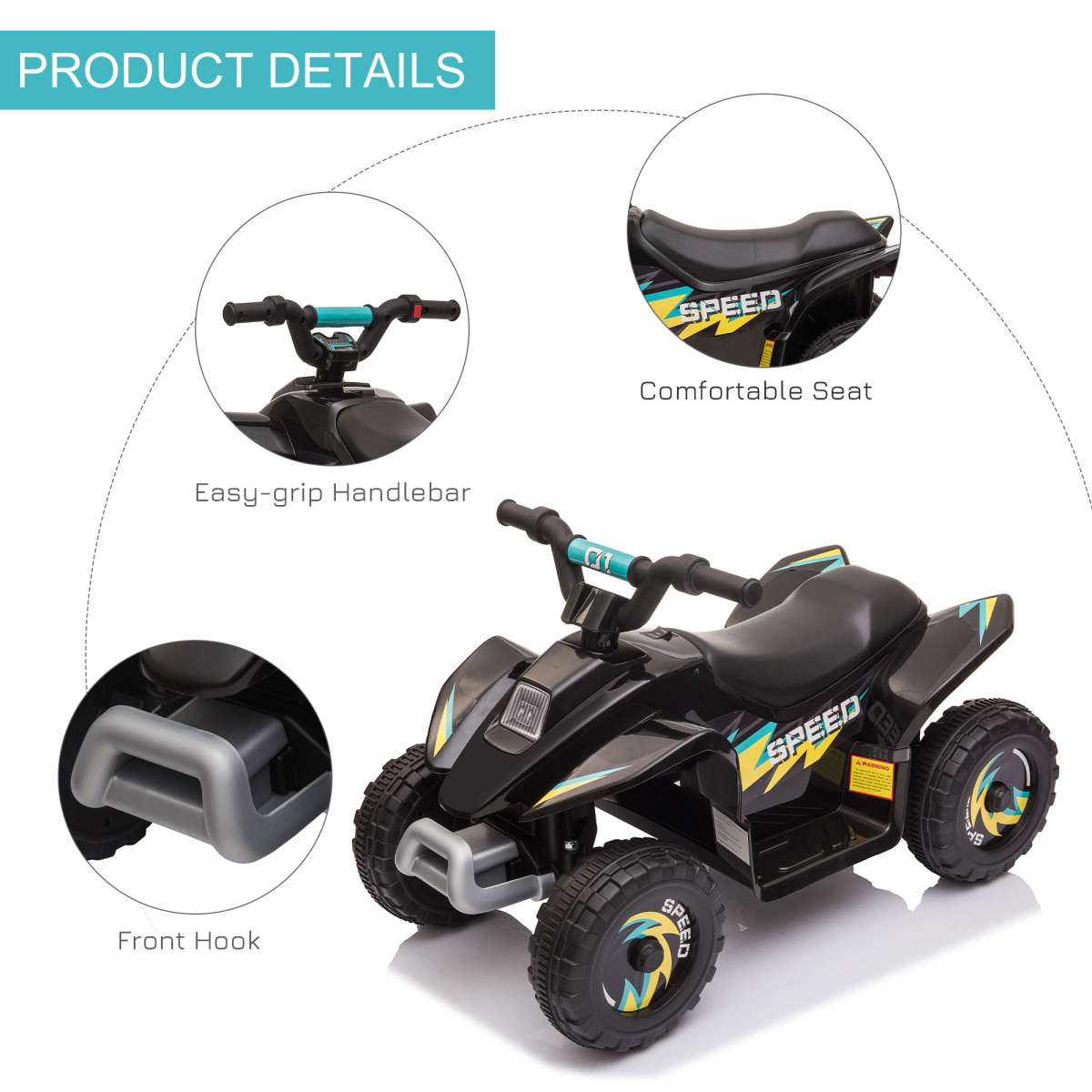 HOMCOM 6V Kids Electric Ride-On Car with Big Wheels, 18-36 Months, Black
