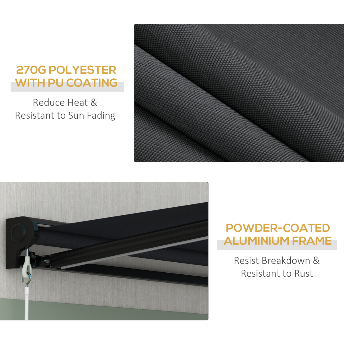 Outsunny 2.5 x 2m Electric Awning with LED Lights, Remote Control and Manual Handle, Half Cassette, Grey