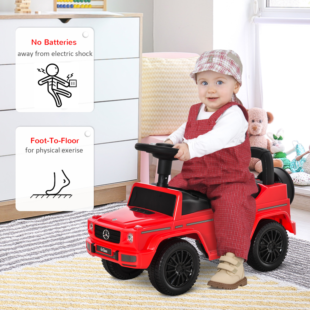 Mercedes-Benz G350 Licensed 3-in-1 Kids Ride-On Sliding Car, Red