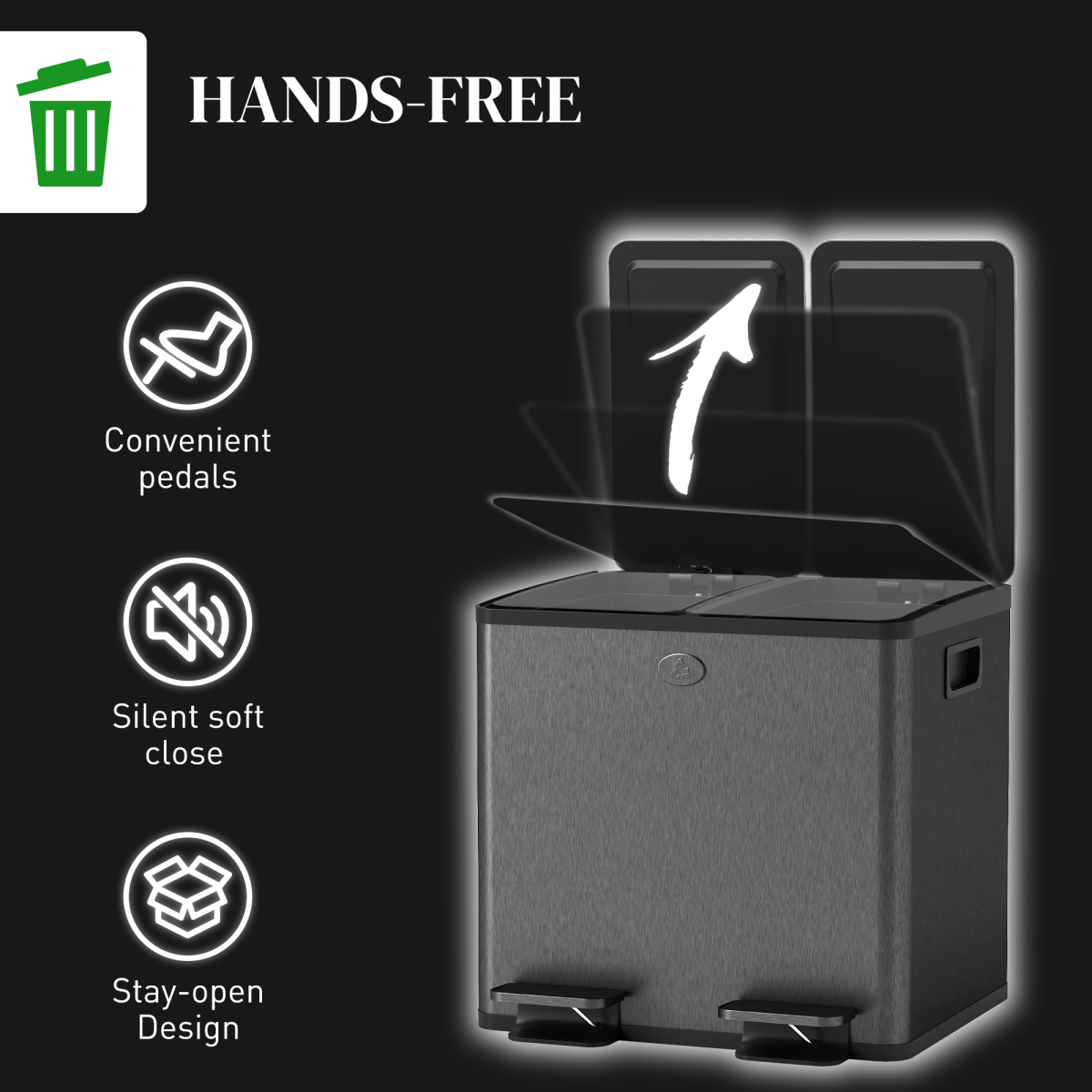 HOMCOM 2 x 15L Dual Kitchen Recycling Pedal Bin, Black