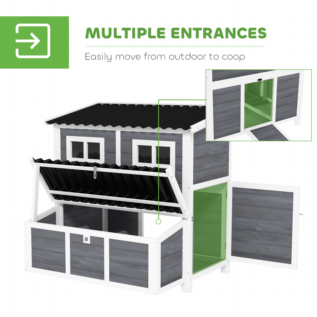 PawHut Wooden Chicken Coop with Nesting Box for 4-6 Chickens
