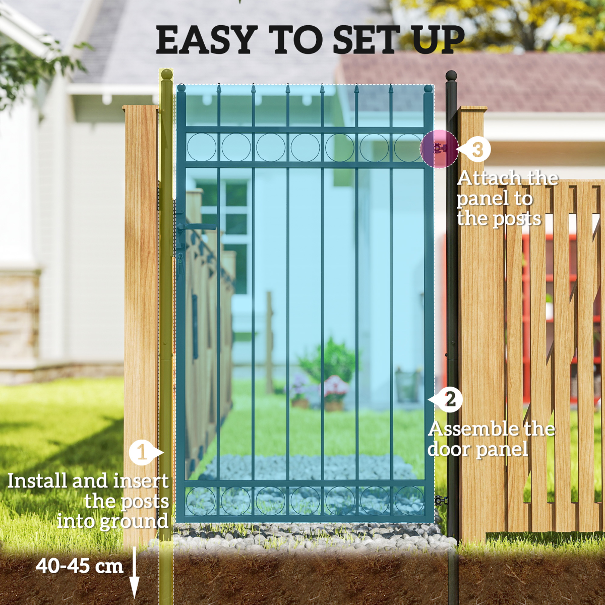 Outsunny Galvanised Steel Garden Gate with Lock and Keys