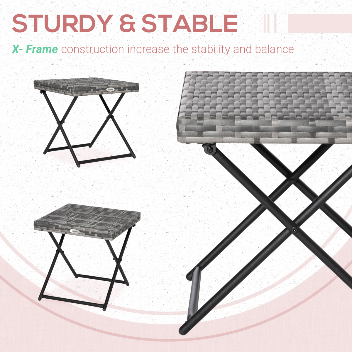 Folding Square PE Rattan Folding Coffee Table with Steel Frame, Foldable, 40cm, Outsunny