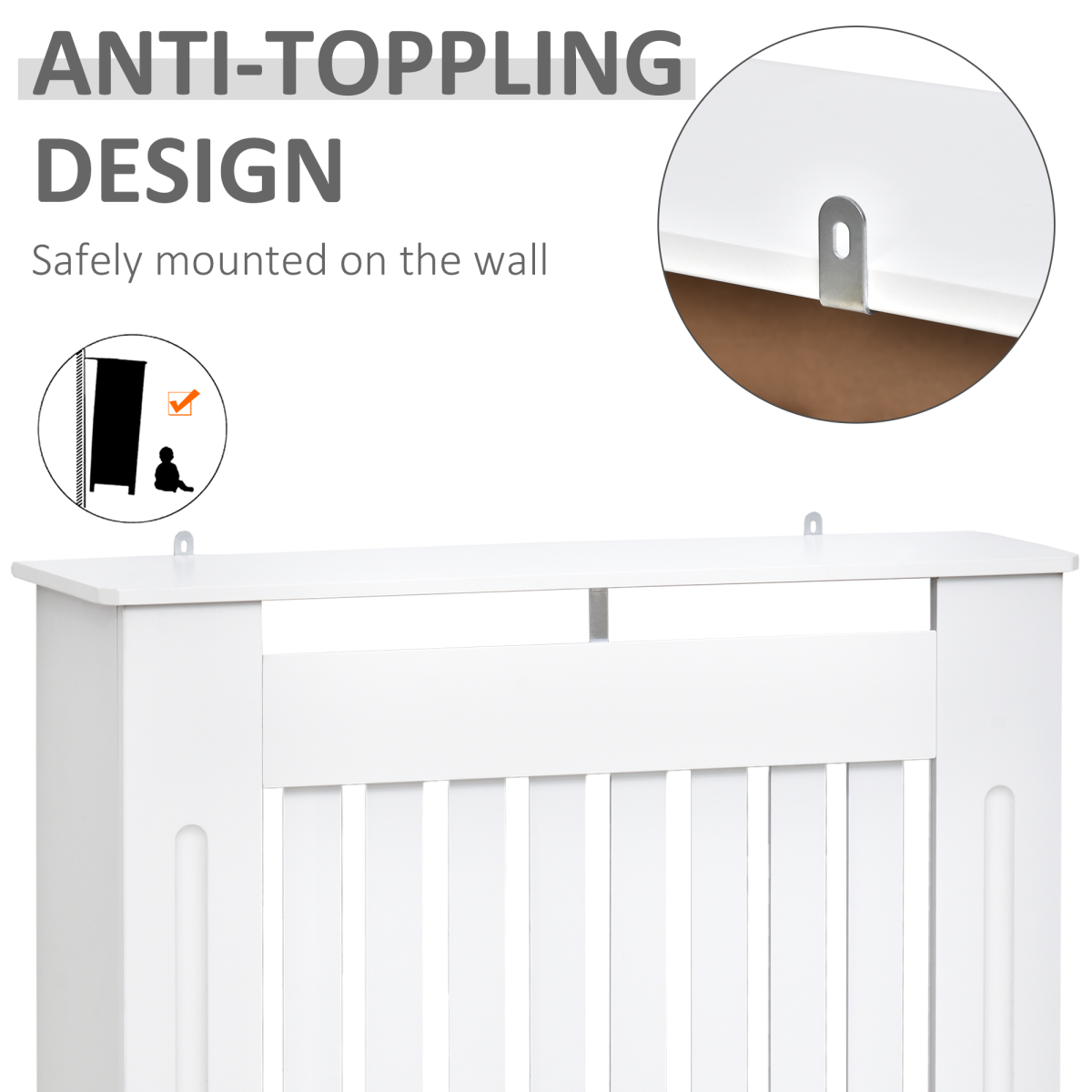 HOMCOM White Painted MDF Radiator Cover with Shelf and Slatted Vent for Home, Office and Hallway