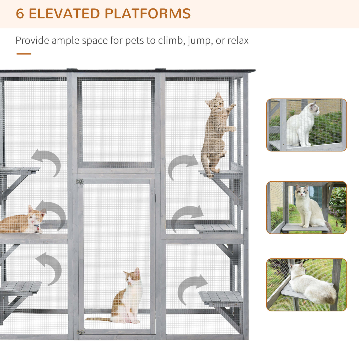 PawHut Wooden Catio with Platforms, Weatherproof Cat Enclosure