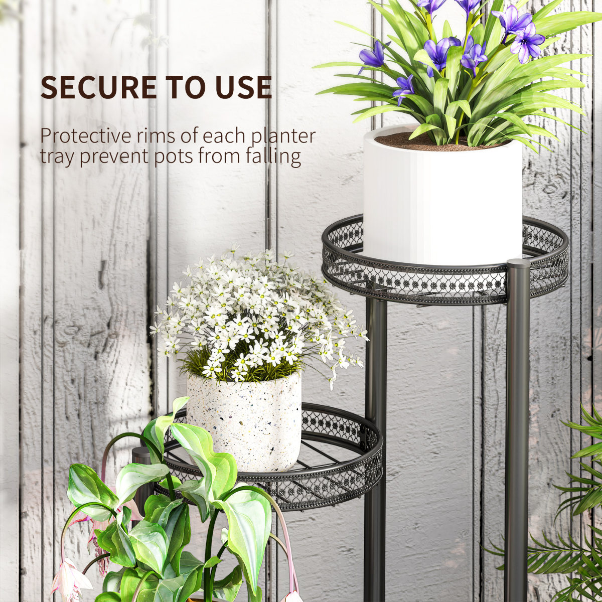 Outsunny 4-Tier Metal Plant Stand with Wooden Bottom Shelf