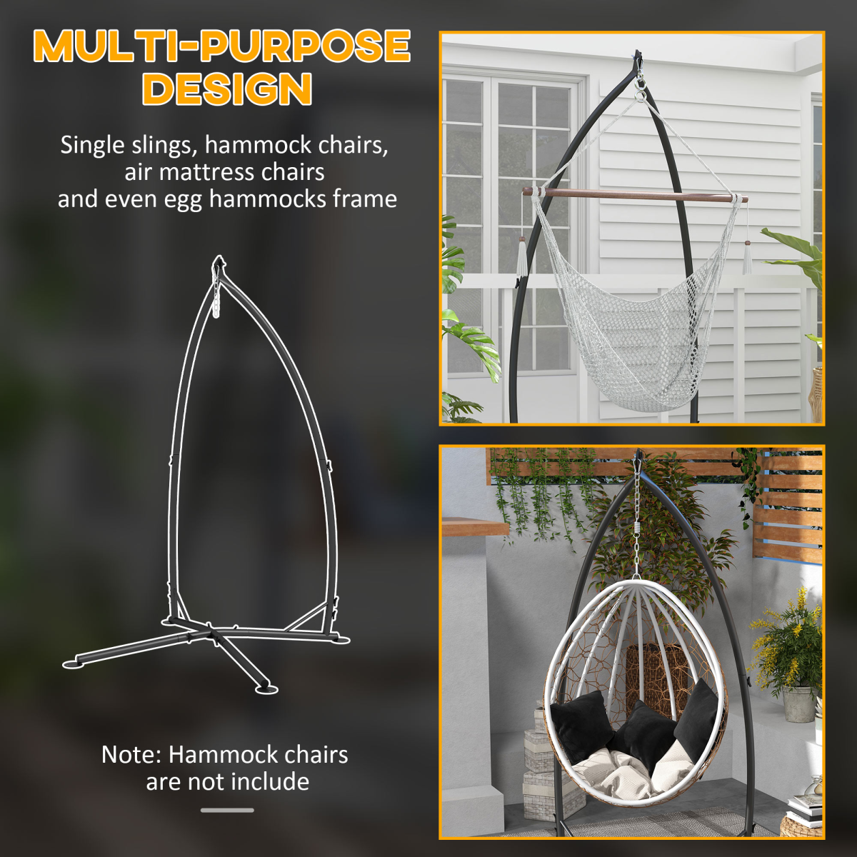 Outsunny Steel Hammock Chair Stand with Chain, Black