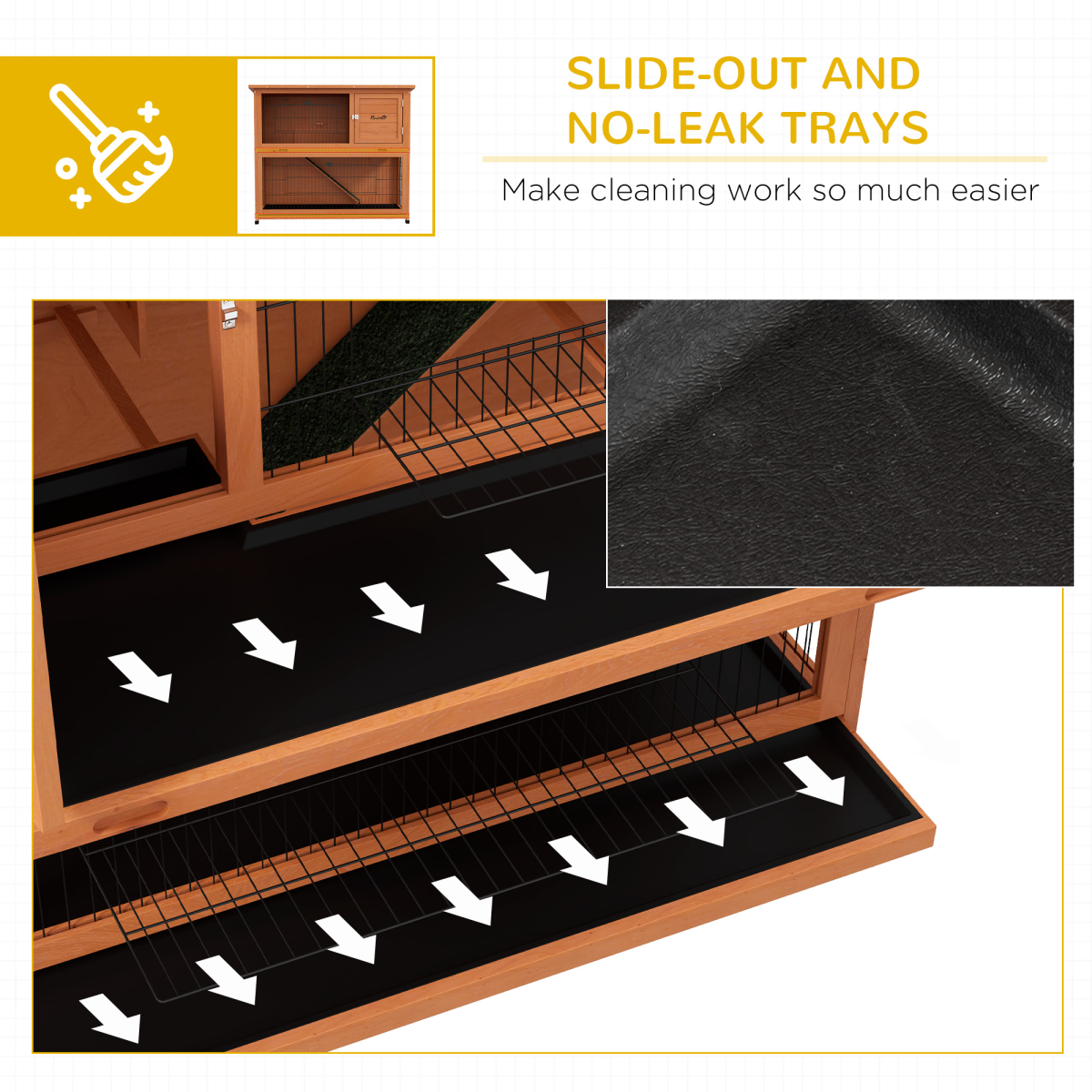 PawHut Wooden Outdoor Rabbit Hutch for 1-2 Rabbits, Antiseptic Fir Wood, Steel Wire, Orange