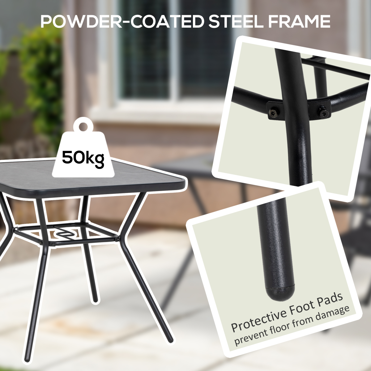 Outsunny Faux-Marbled Patio Table with 42mm Umbrella Hole Steel Frame 80 x 80 cm