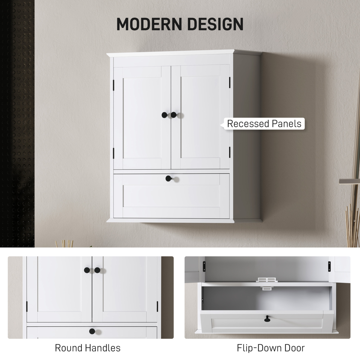 HOMCOM Wall Mounted Bathroom Cabinet with Adjustable Shelf, White