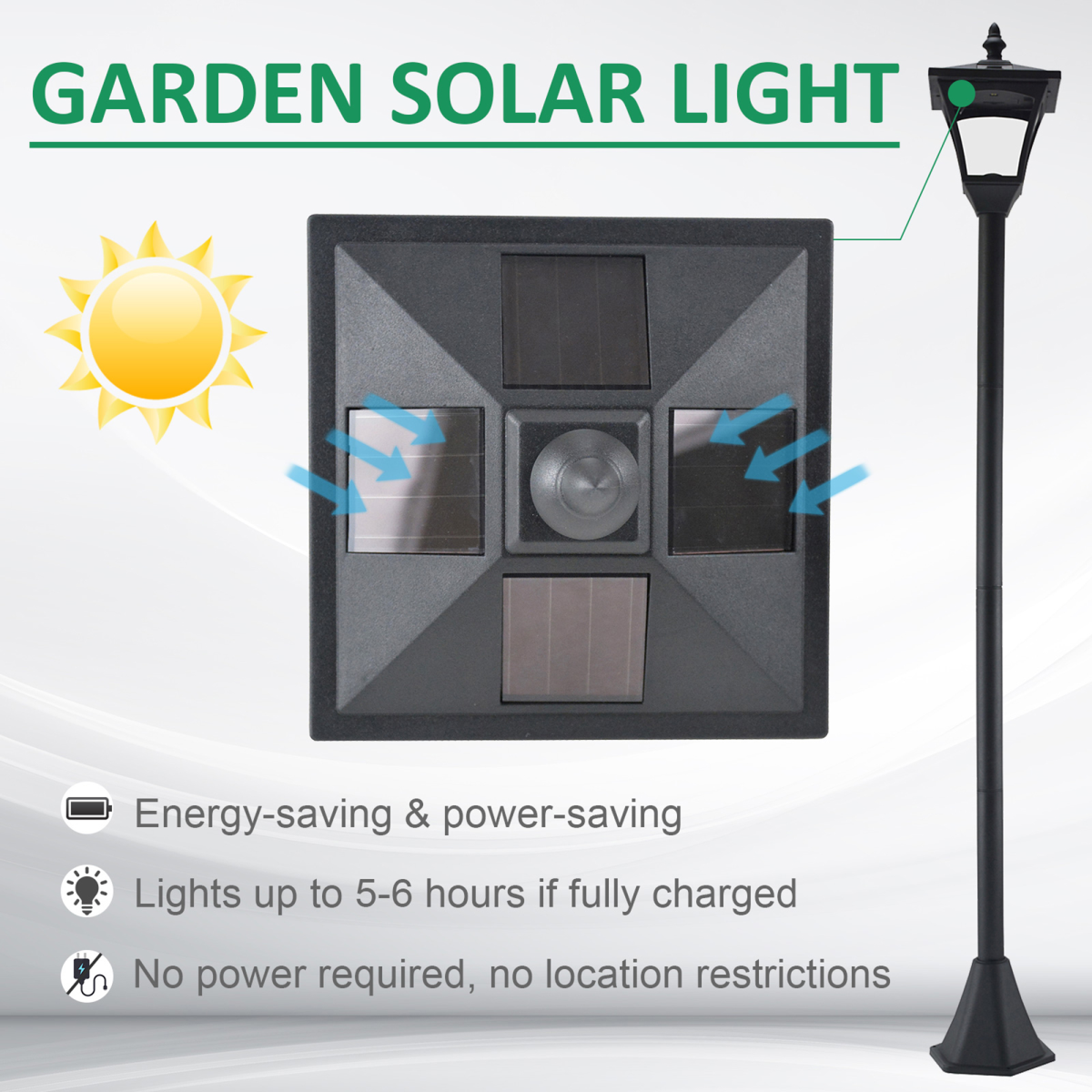 Outsunny Outdoor Solar Post Lamp LED Lantern Bollard 1.2m Tall Black