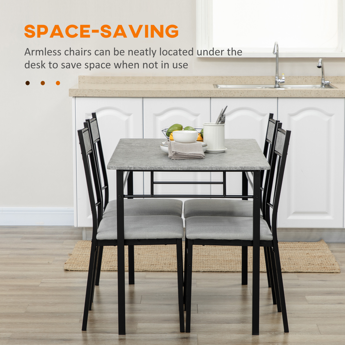 HOMCOM 5-Piece Dining Set, Marble Effect Table & 4 Chairs