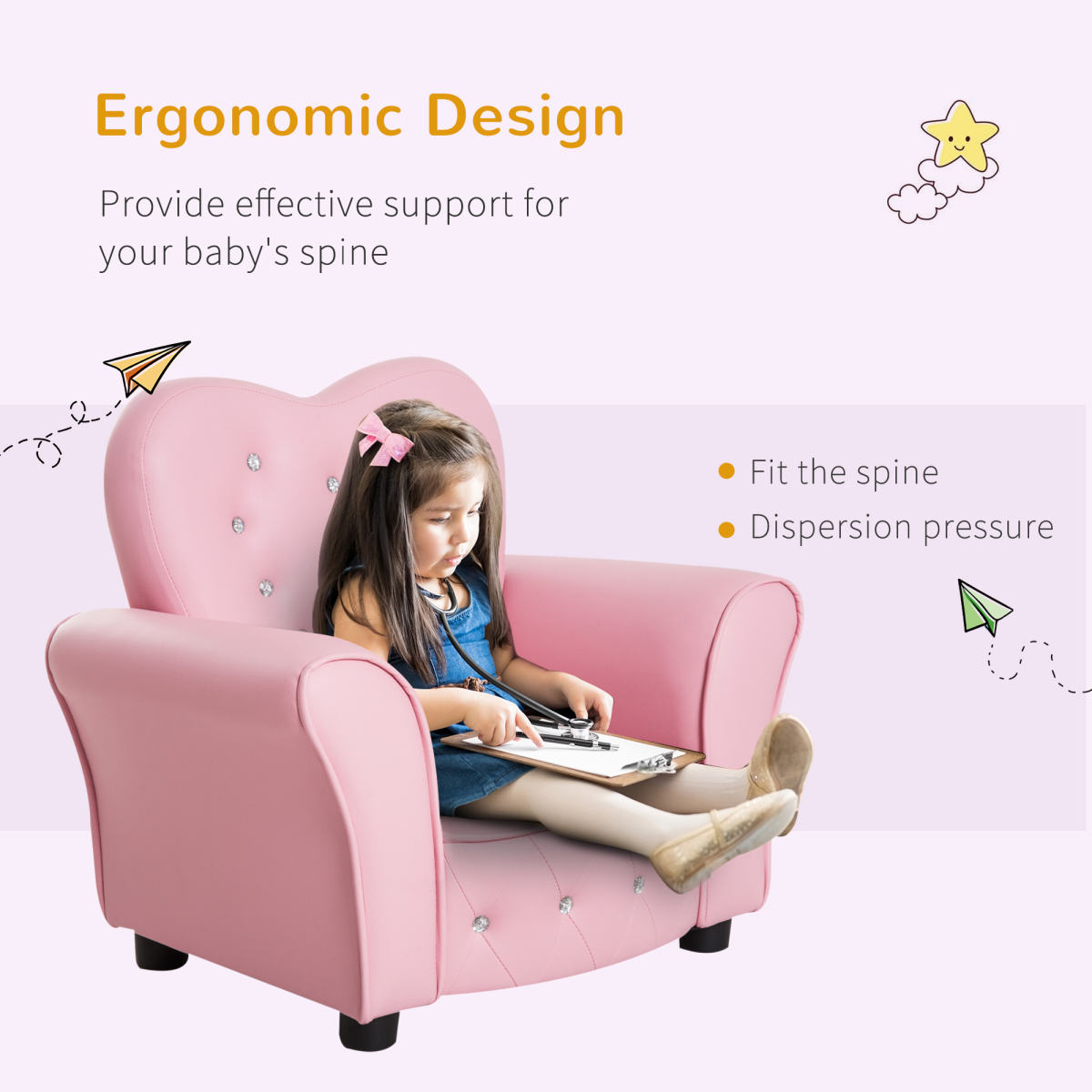HOMCOM Pink Toddler Mini Sofa, Children Armchair, 18M+