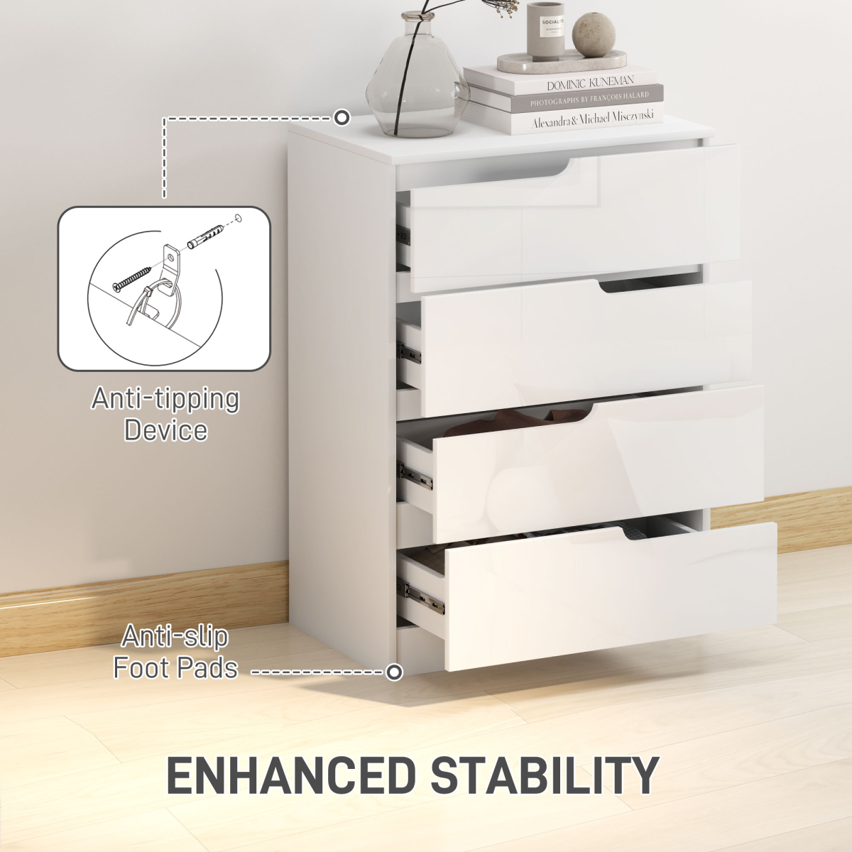 HOMCOM 4-Drawer Chest of Drawers, White, 60 x 40 x 85cm