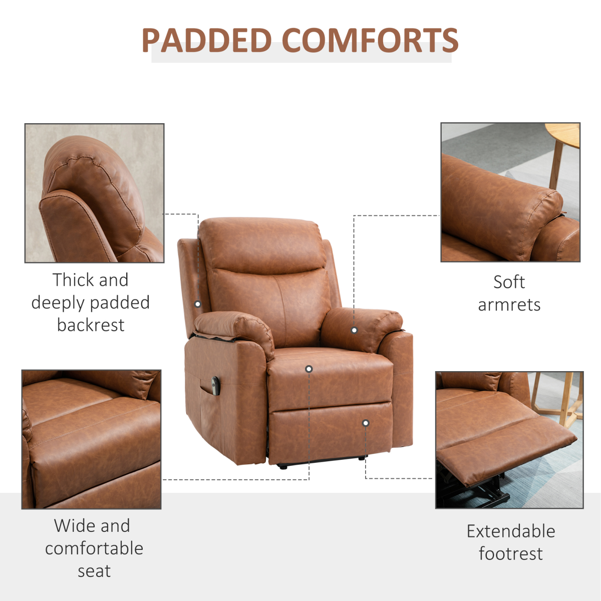 Electric Power Lift Riser Recliner Chair with Remote Control, Brown Faux Leather