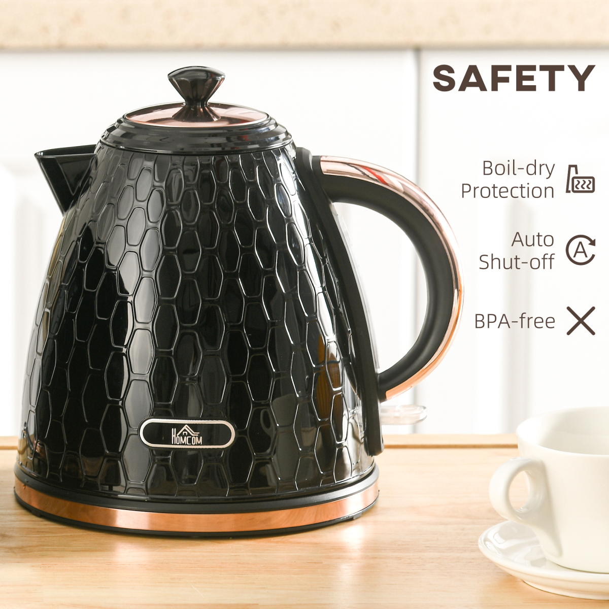 HOMCOM 1.7L 3000W Electric Kettle, Fast Boil, Auto Shut-Off, 360° Base