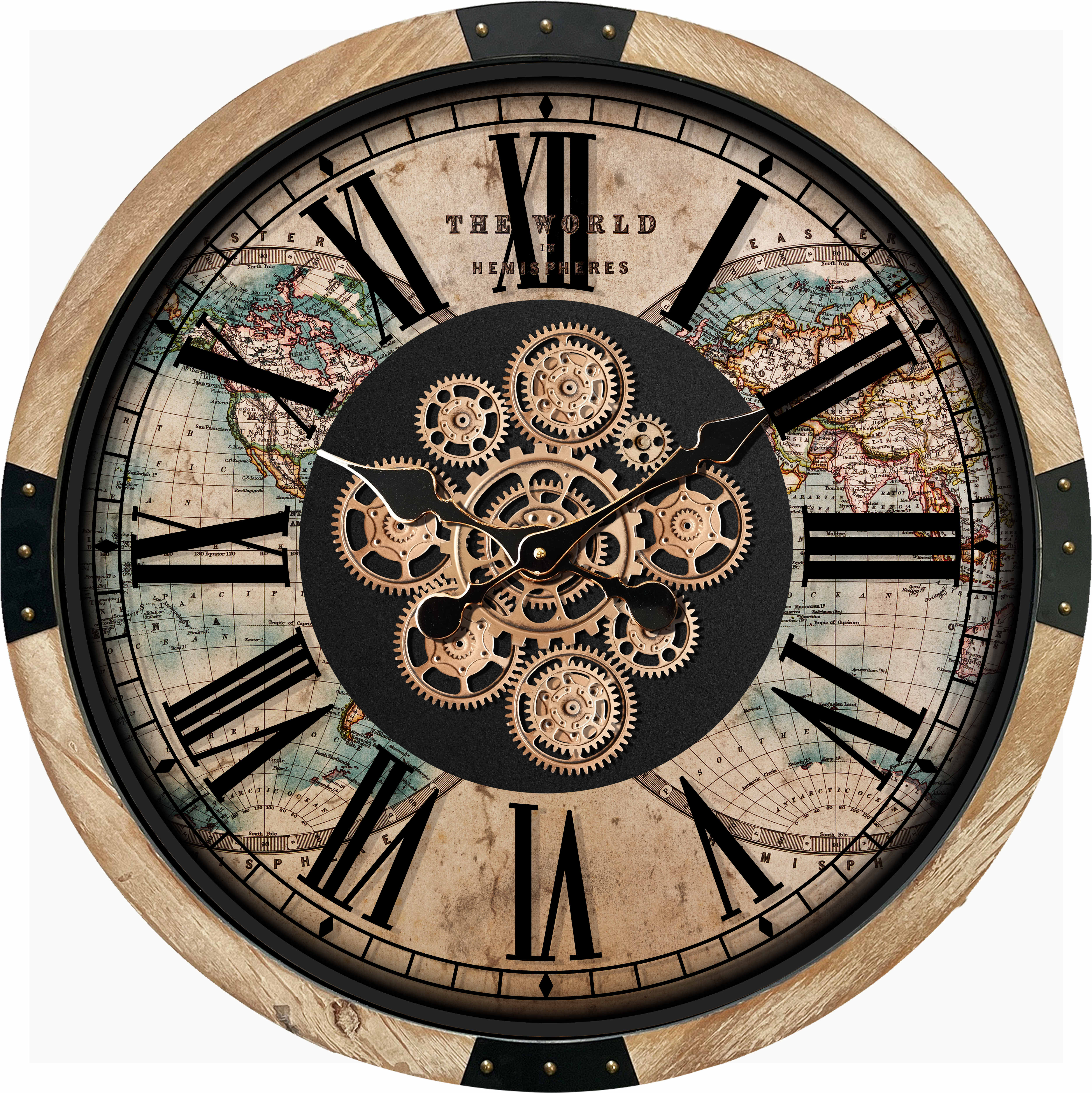 MSL 64cm Hand Finished Gear Wall Clock, 1 AA Battery