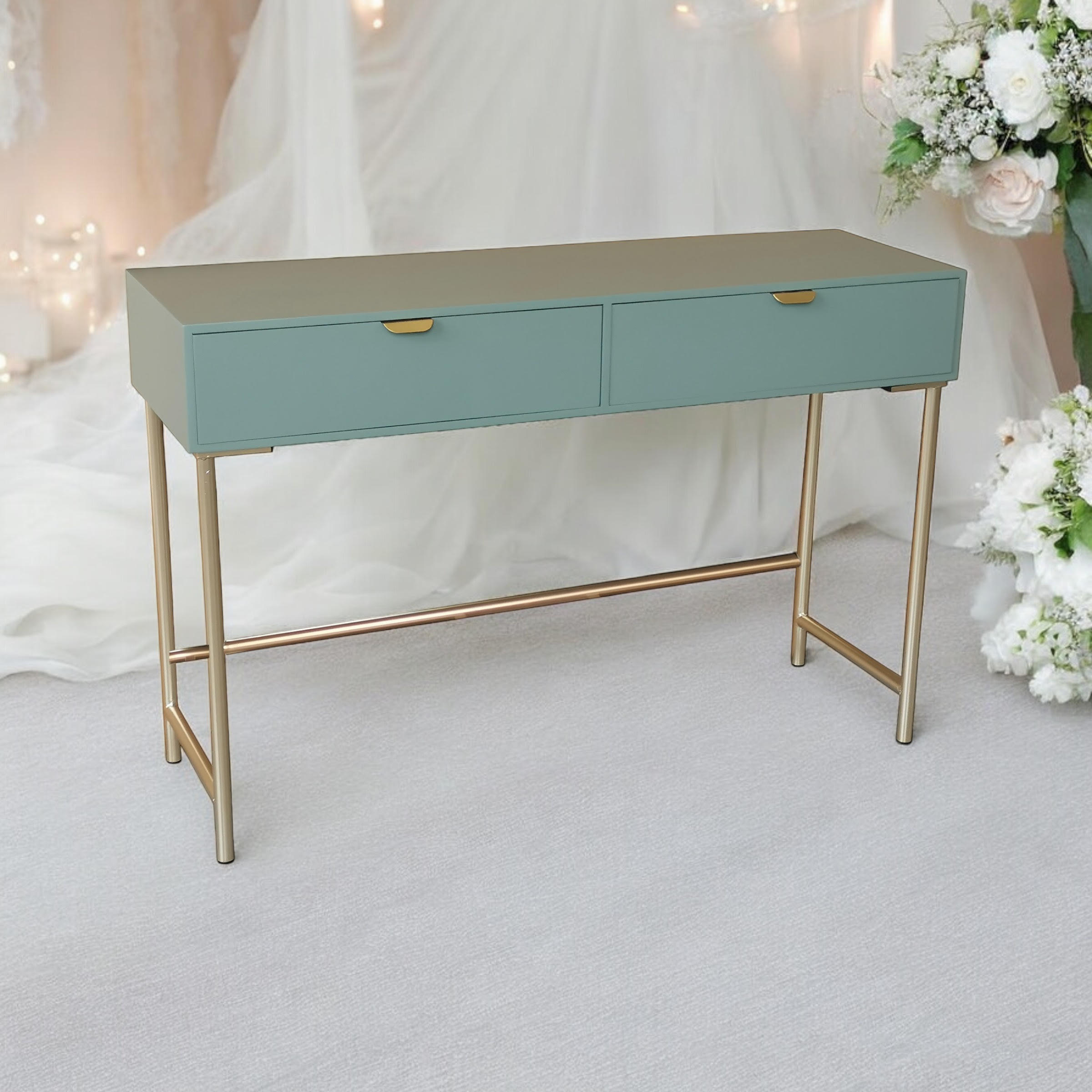 120CM Green Wooden 3 Drawer Chest of Drawers with Scalloped Edge Design