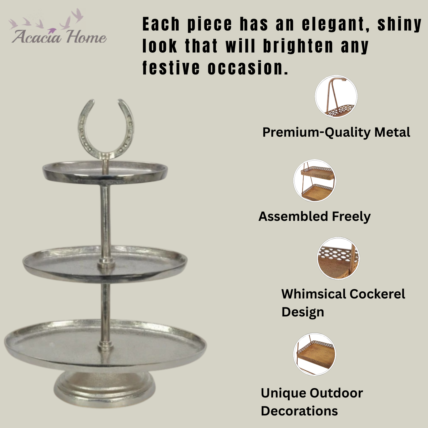 MSL 56CM 2 Tier Nickel Plated Hand Finished Cake Stand