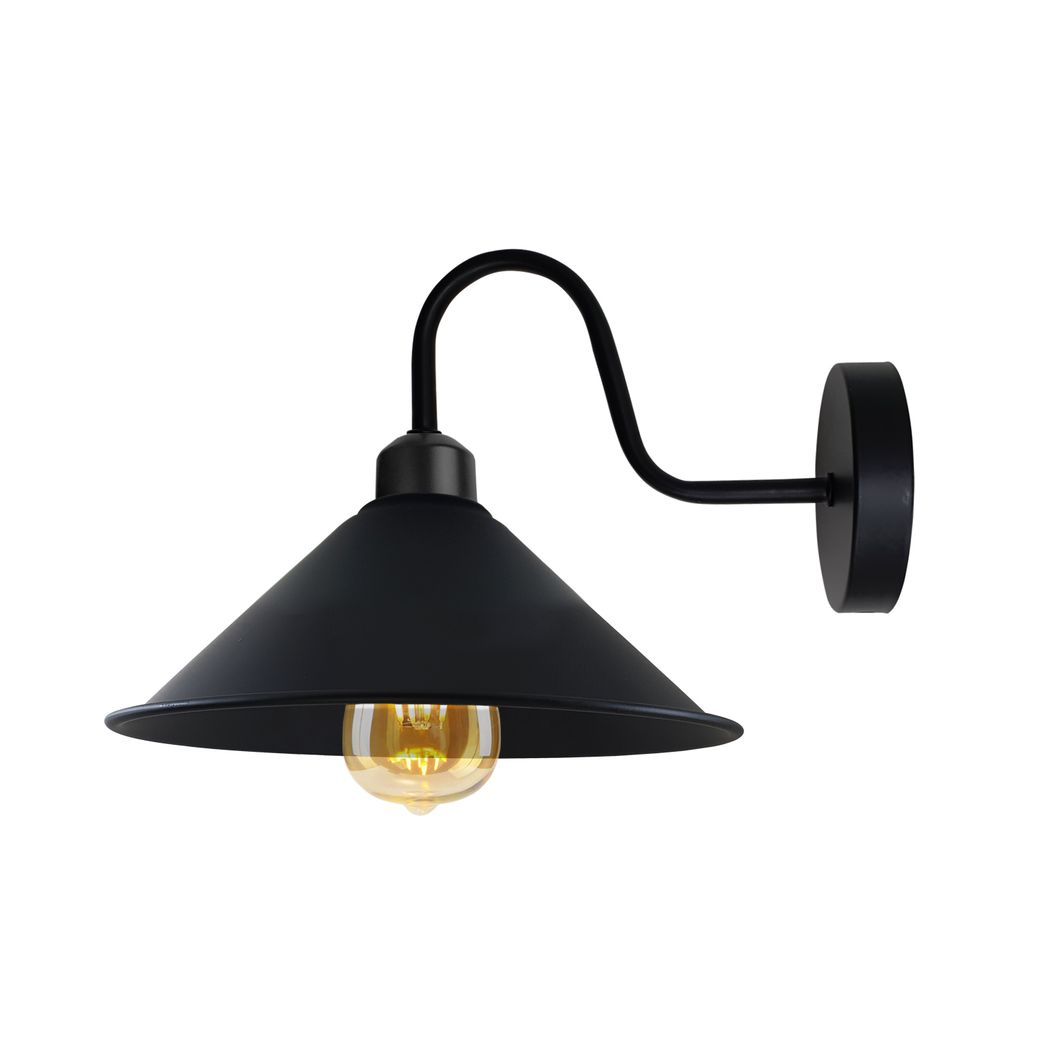 Black Vintage Wall Sconce, E27 Base, Swan Neck Cone Shade