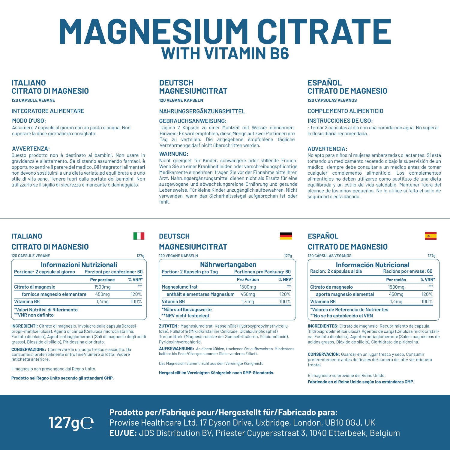 Magnesium Citrate 1500mg Capsules with Vitamin B6 - Prowise Healthcare