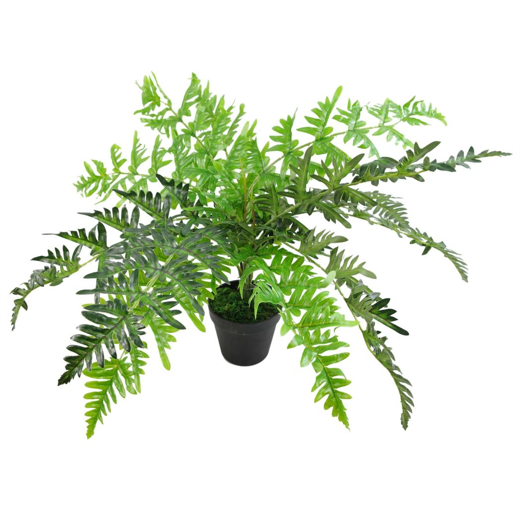 Leaf 60cm Hanging Copper Metal Planter with Artificial Evergreen Fern Plant