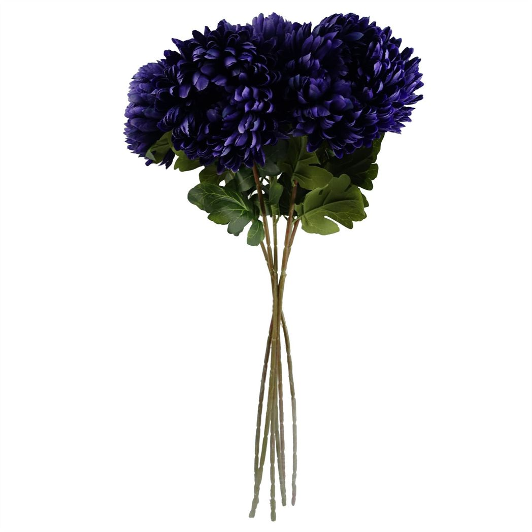 Leaf Pack of 6 Purple Extra Large Reflex Chrysanthemum Silk Flowers 75cm