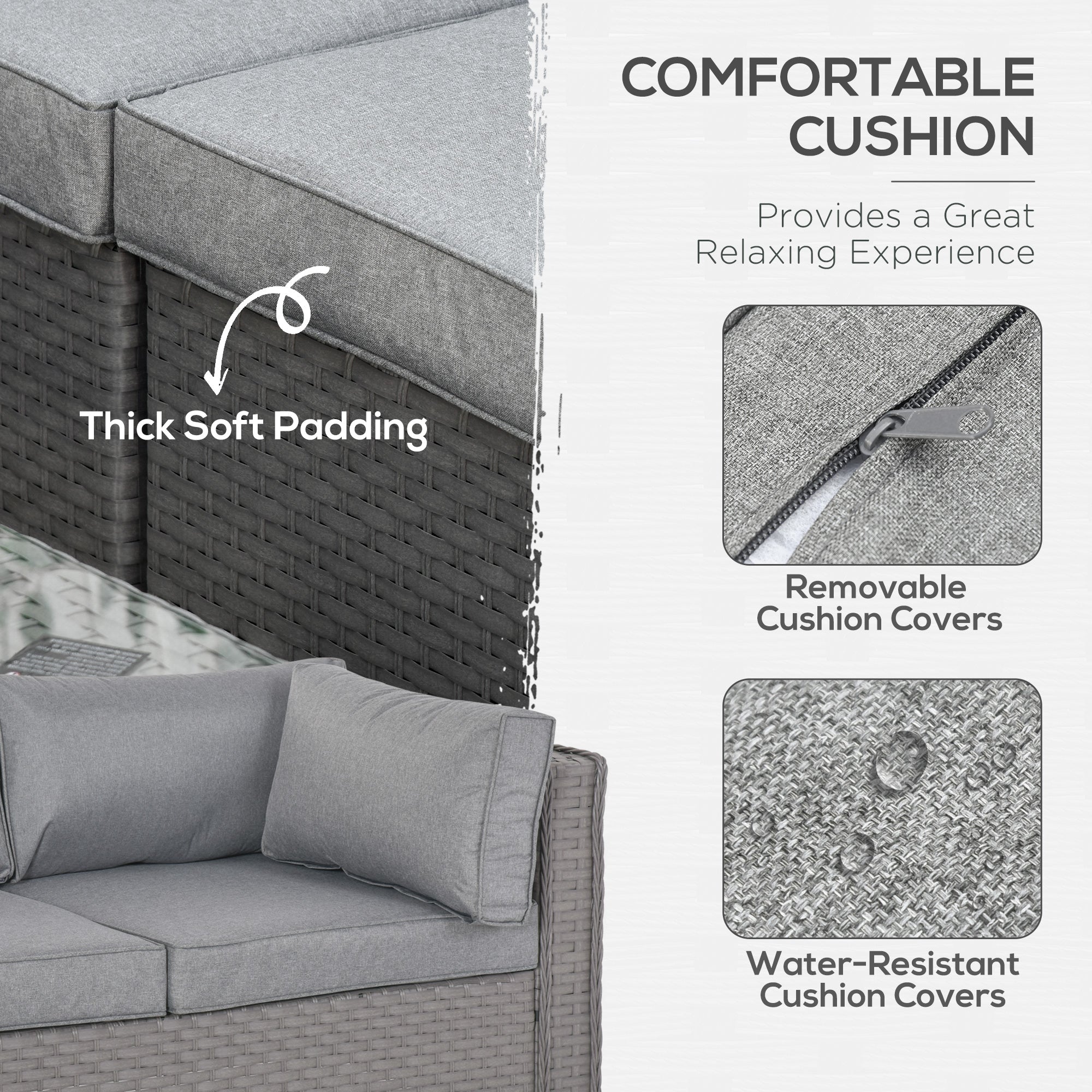 Outsunny 6-Piece Outdoor PE Rattan Corner Sofa Set, Table & Footstools - Grey