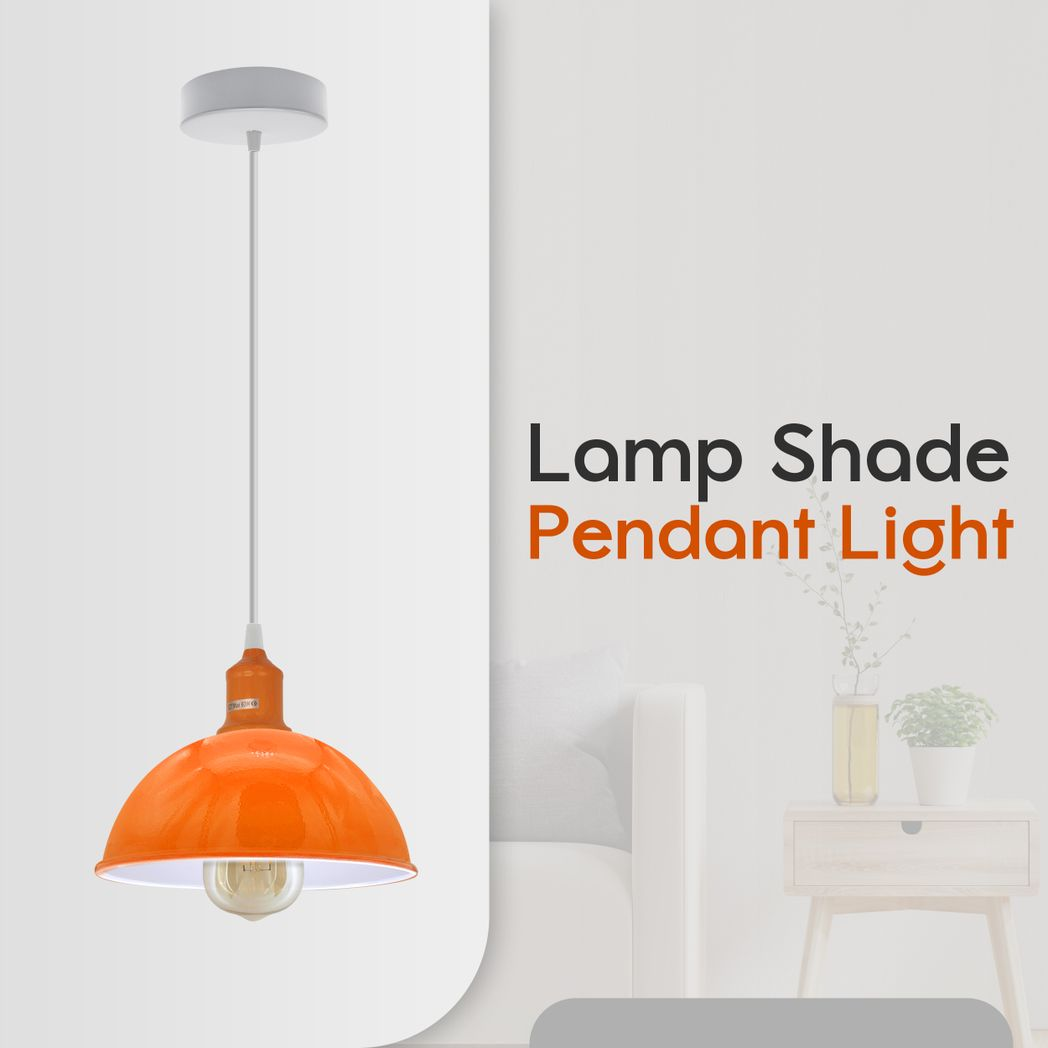 2 Pack Orange Dome Metal Pendant Lamp Shades, Vintage Retro
