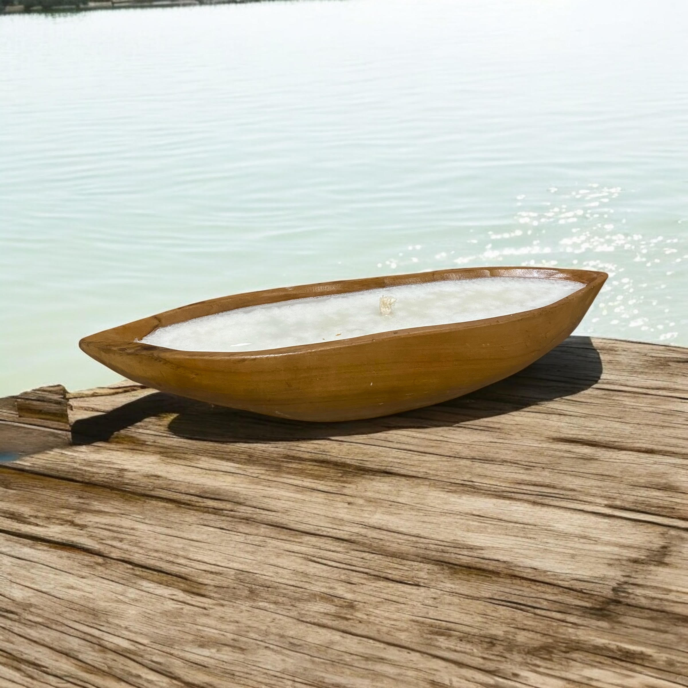 40cm Hand-Finished Teak Root Boat Bowl with Candle