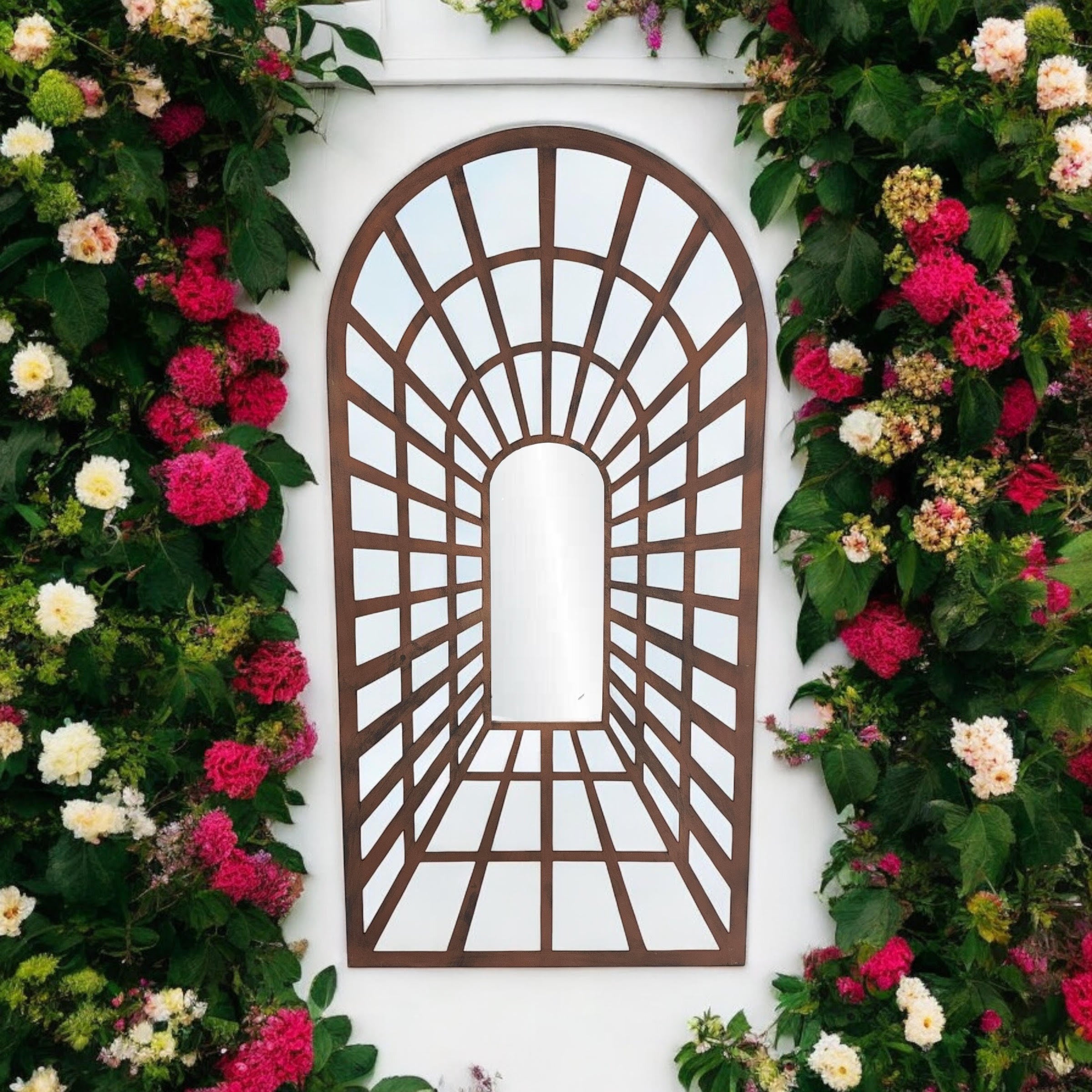 120cm Metal Window Wall Mirror, Indoor/Outdoor Decorative Garden Mirror with Hanging Hook