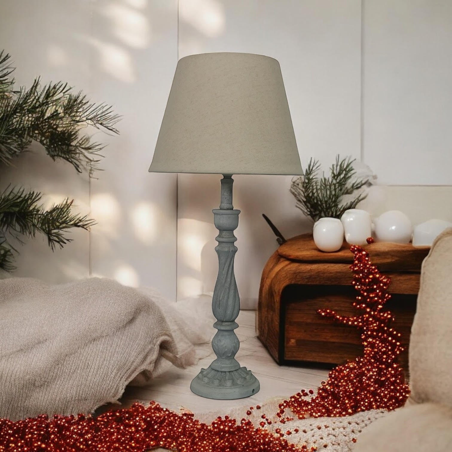 MSL 54cm Traditional Table Lamp with Linen Shade, In-Line Rocker Switch, Double Insulated