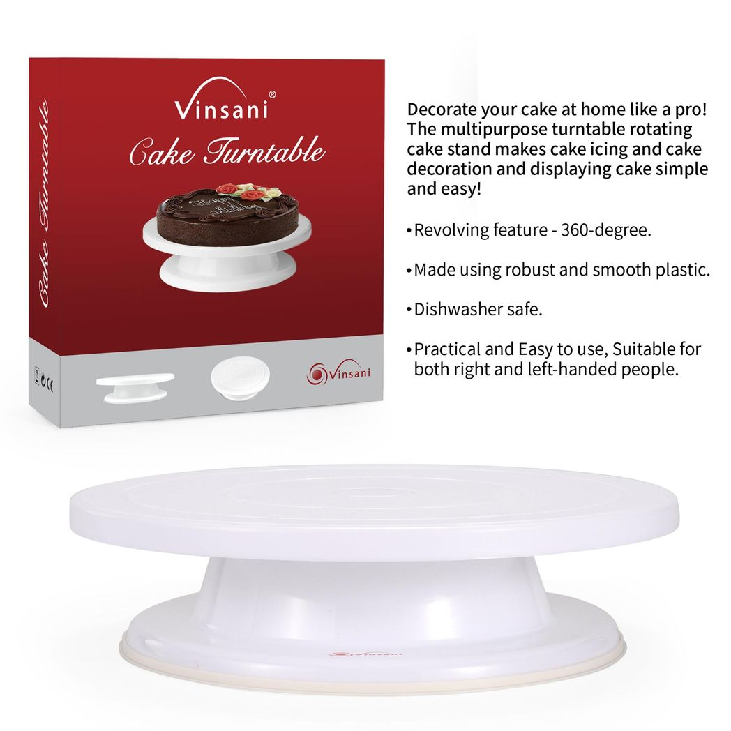 Vinsani Multi-Purpose Rotating Cake Turntable with 360-Degree Access for Decorating Cakes, Pastries and Cupcakes