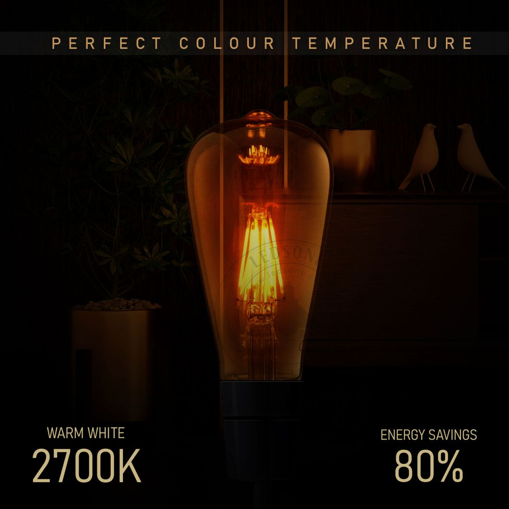 2Pack E27 LED Edison Dimmable Vintage Amber Glass Warm white 2700K Light Bulb