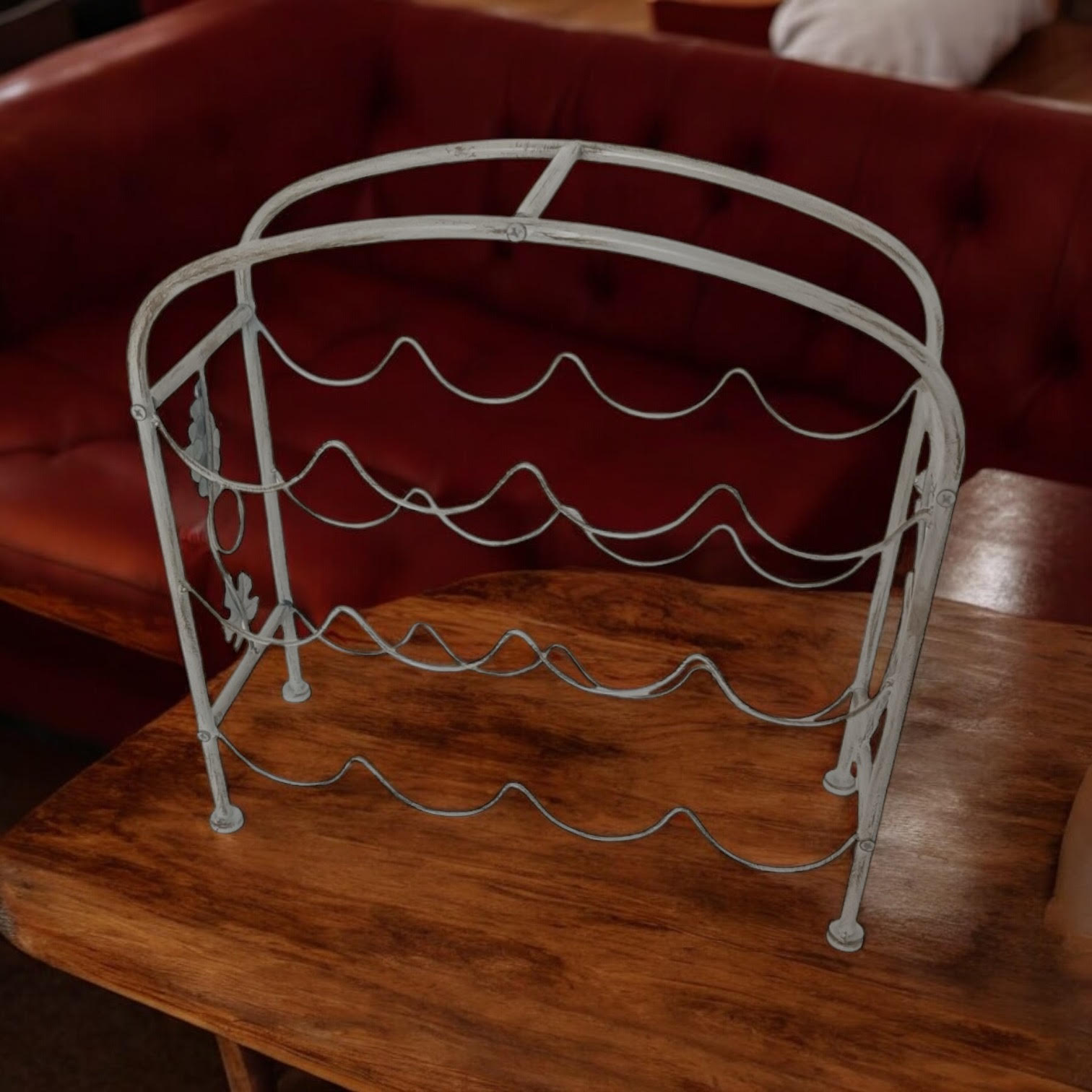 MSL 40cm Cream Cast Iron Effect Wine Rack - 12 Bottle Holder