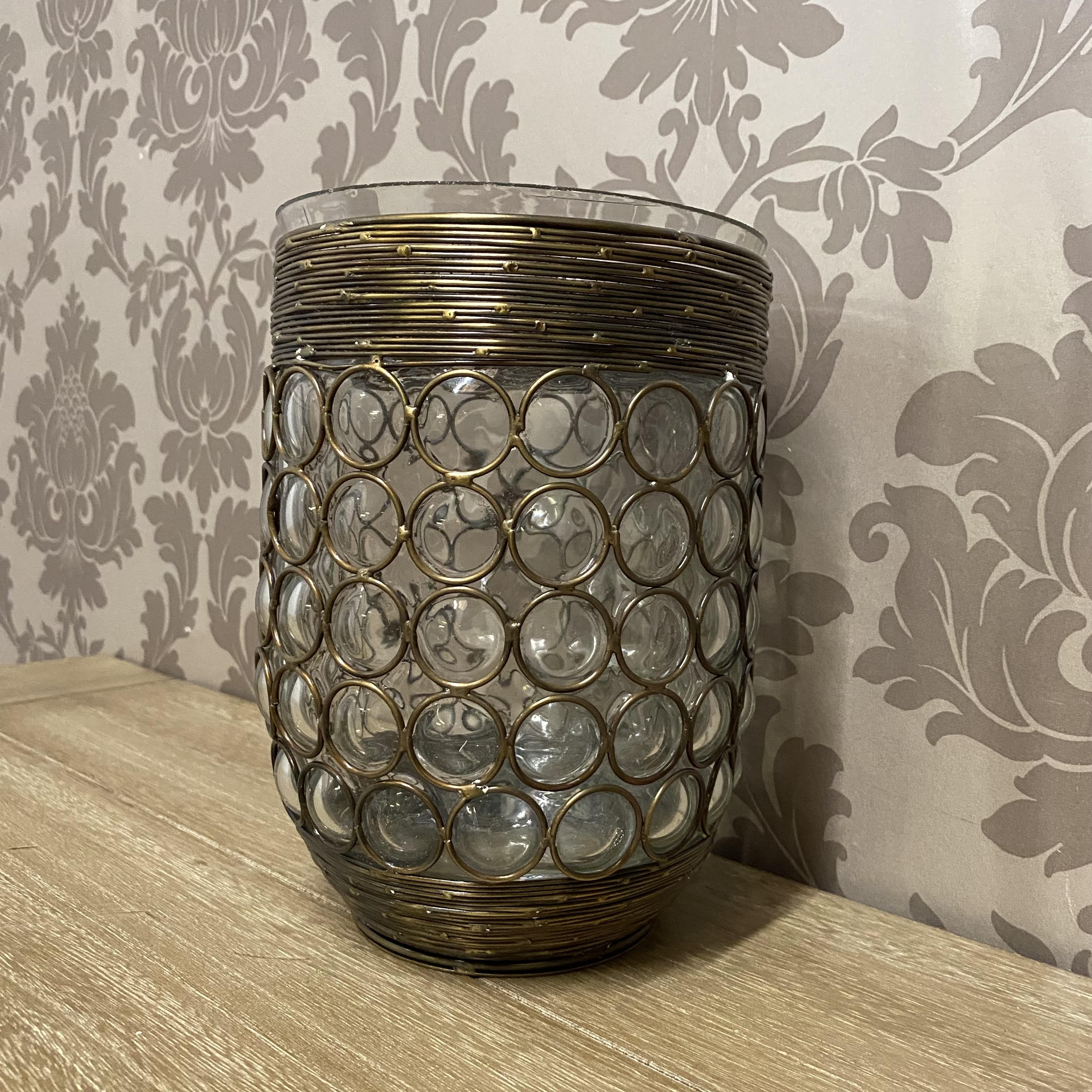 Decorative Glass Candle Holder in Metal Frame