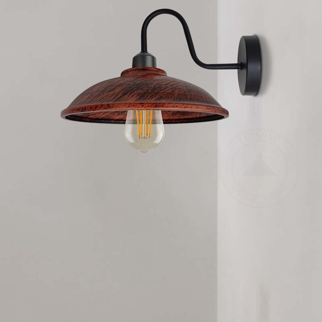 Vintage Wall Sconce, E27 Dimmable Hemisphere Shade, Swan Neck