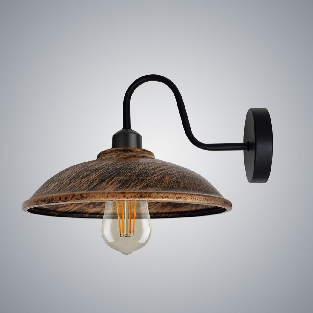 Brushed Copper Vintage Wall Light Fixture, E27 Hemisphere Shade