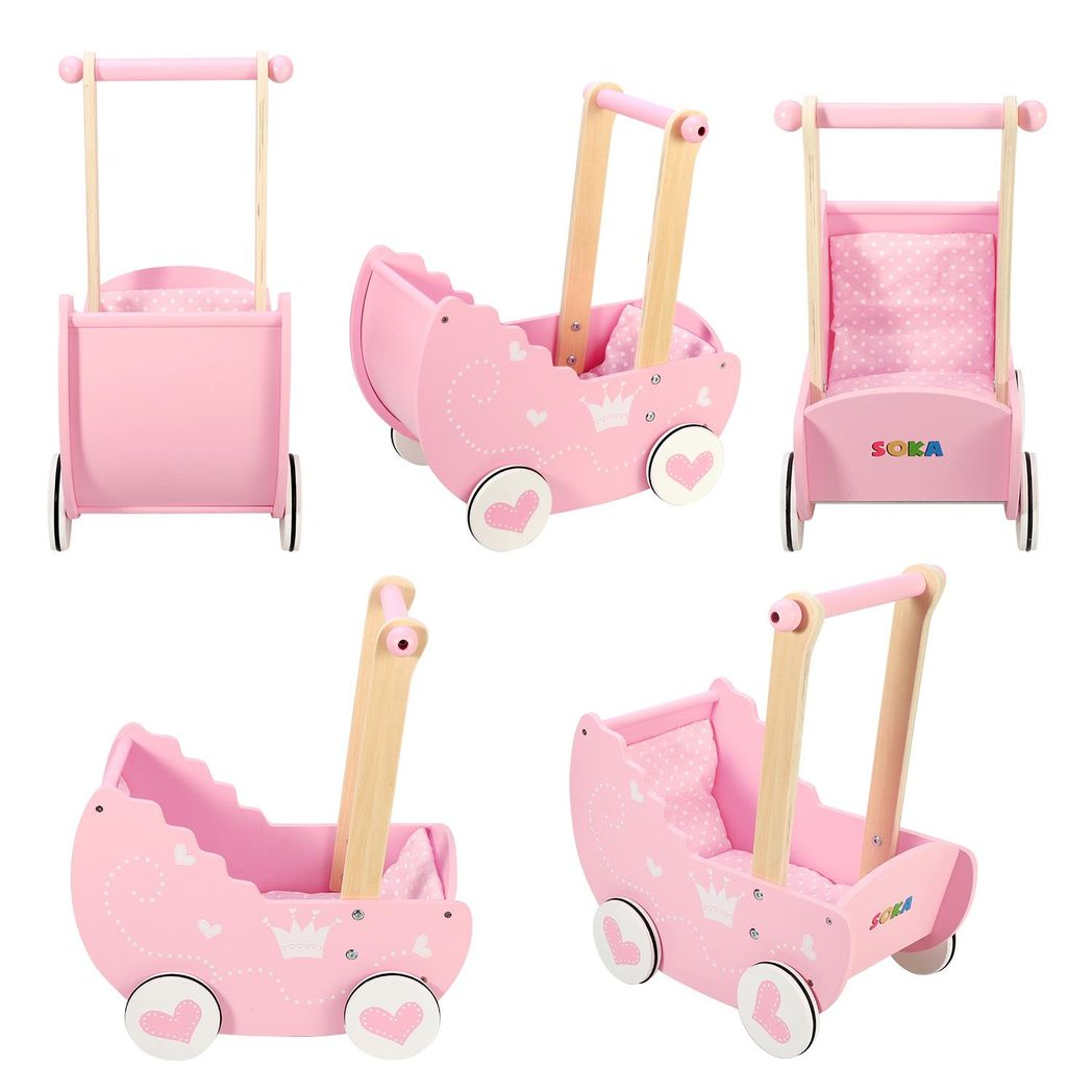SOKA Pink Princess Doll's Pram with Bedding