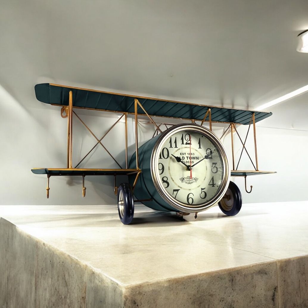 MSL 64cm Aeroplane Table Clock, Hand Finished, AA Battery Required