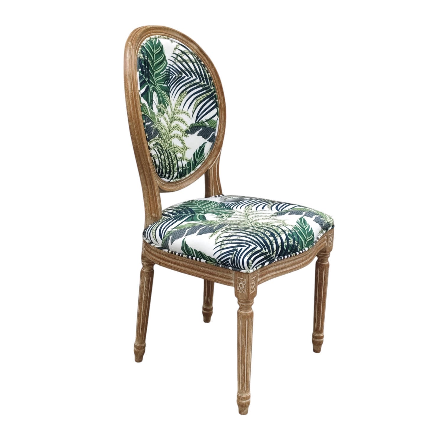 MSL 97cm Classic Louis Chair with Linen Upholstery and Stud Details
