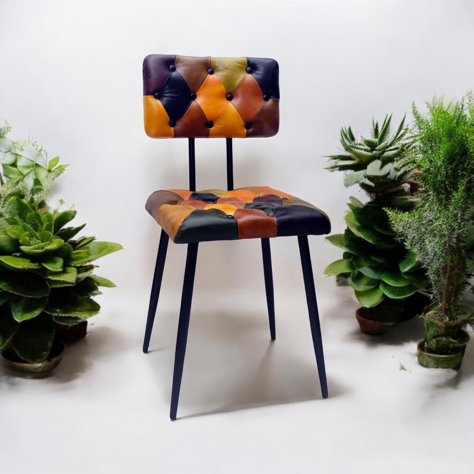 MSL 85cm Leather Chair with Harlequin Diamond Pattern